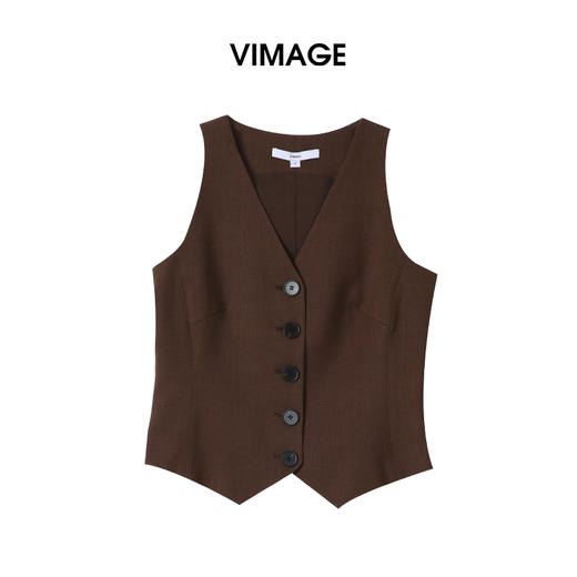 VIMAGE纬漫纪2026夏季新款复古摩登显瘦V领休闲无袖马甲上衣V2503213 商品图0