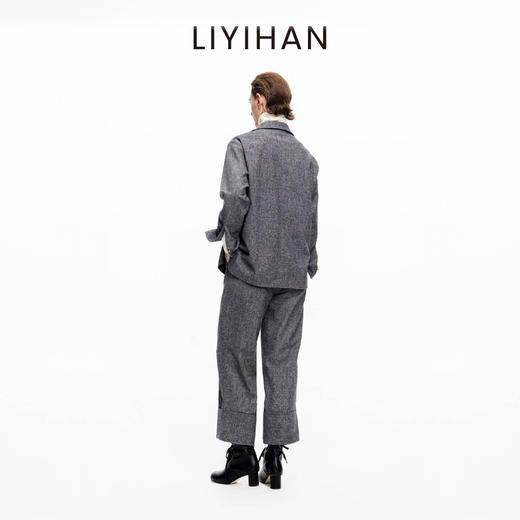 LIYIHAN 2025秋冬新款通勤羊毛衬衫灰色女时尚套装小众设计感 商品图3