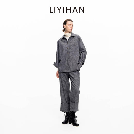 LIYIHAN 2025秋冬新款通勤羊毛衬衫灰色女时尚套装小众设计感 商品图1