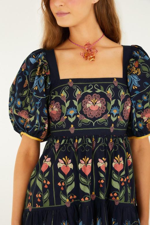 Farm Rio - Stitched Garden Mini Dress - Navy Blue - 女装 - 连身裙 - 深蓝色 商品图3