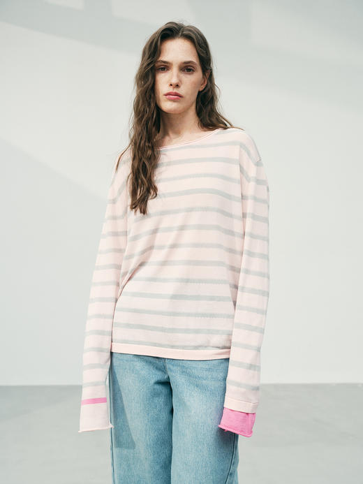 真丝天丝撞色条纹衫 商品图1