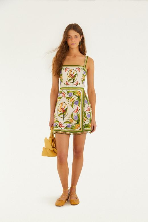 Farm Rio - Tropical Scarf Sleeveless Mini Dress - Sand - 女装 - 连身裙 - 沙色 商品图0