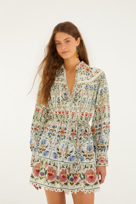 Farm Rio - Stitched Garden Mini Dress - Off-White - 女装 - 连身裙 - 米色 商品图1