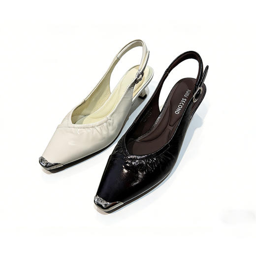 【牛皮革】西村名物夏季新款羊皮内里内垫舒适低跟前包后空小尖头时尚后空鞋U26AH18321 商品图0