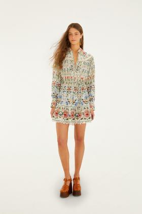 Farm Rio - Stitched Garden Mini Dress - Off-White - 女装 - 连身裙 - 米色