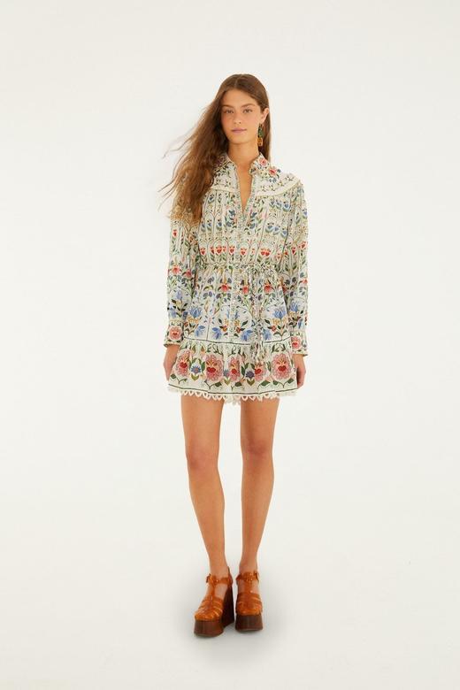 Farm Rio - Stitched Garden Mini Dress - Off-White - 女装 - 连身裙 - 米色 商品图0