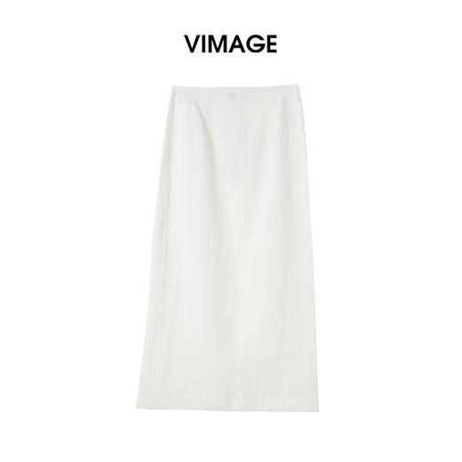 VIMAGE纬漫纪2026夏季新款莱赛尔亚麻高腰简约百搭显瘦半身裙V2506216 商品图1