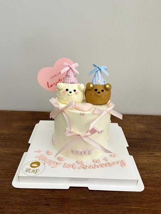 可爱粉色蓝色小熊蝴蝶结蛋糕 商品图0