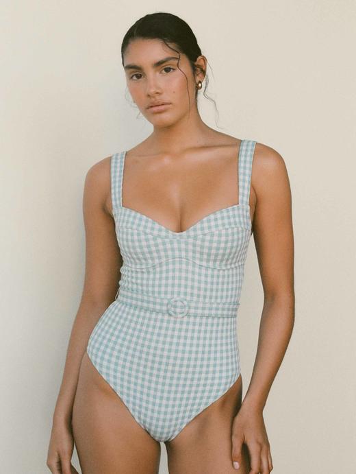 PEONY - Forever Underwire One Piece - Chambray Gingham - 女装 - 连体泳衣 - 浅蓝格纹 商品图1