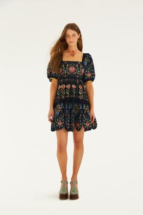 Farm Rio - Stitched Garden Mini Dress - Navy Blue - 女装 - 连身裙 - 深蓝色