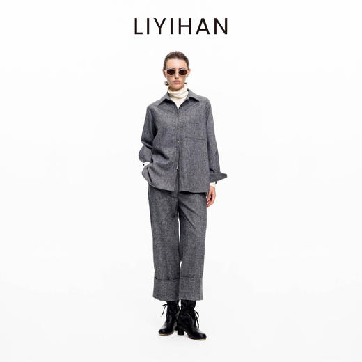LIYIHAN 2025秋冬新款通勤羊毛衬衫灰色女时尚套装小众设计感 商品图0