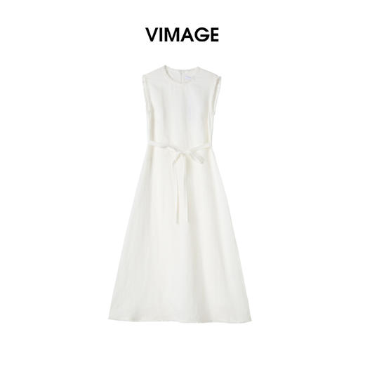 VIMAGE纬漫纪2026夏季新款舒适莱赛尔亚麻无袖收腰a字连衣裙V2507213 商品图0