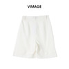 VIMAGE纬漫纪2026夏季新款莱赛尔亚麻高腰直筒白色休闲通勤显瘦短裤V2505225 商品缩略图1