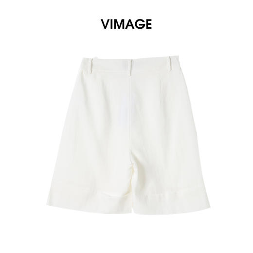 VIMAGE纬漫纪2026夏季新款莱赛尔亚麻高腰直筒白色休闲通勤显瘦短裤V2505225 商品图1