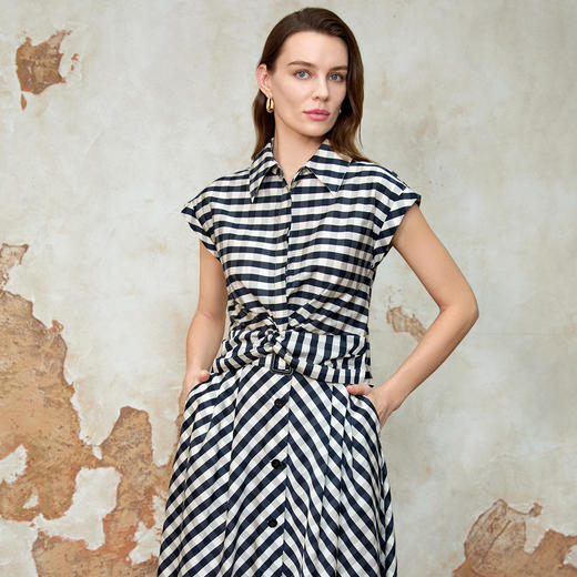 EITIE爱特爱夏季新款时尚扭结设计通勤显瘦车条纹衬衫8213901 商品图3