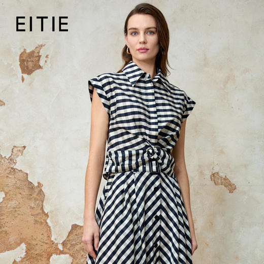 EITIE爱特爱夏季新款时尚扭结设计通勤显瘦车条纹衬衫8213901 商品图0