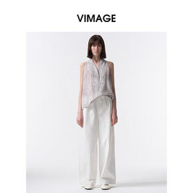 VIMAGE纬漫纪V领显瘦休闲无袖印花上衣2026夏季新款V2513220