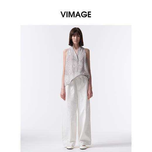 VIMAGE纬漫纪V领显瘦休闲无袖印花上衣2026夏季新款V2513220 商品图0