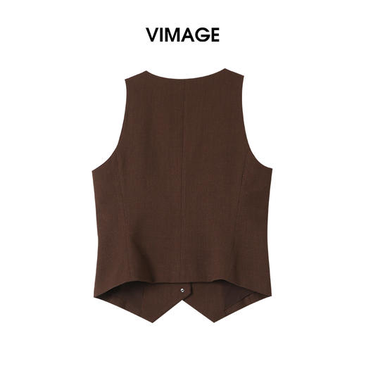 VIMAGE纬漫纪2026夏季新款复古摩登显瘦V领休闲无袖马甲上衣V2503213 商品图1