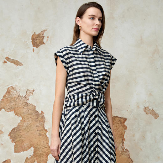 EITIE爱特爱夏季新款时尚扭结设计通勤显瘦车条纹衬衫8213901 商品图2