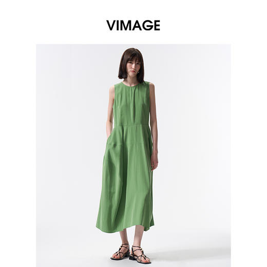 VIMAGE纬漫纪2026夏季新款慵懒宽松森林绿莫代尔无袖垂坠连衣裙V2507206 商品图2