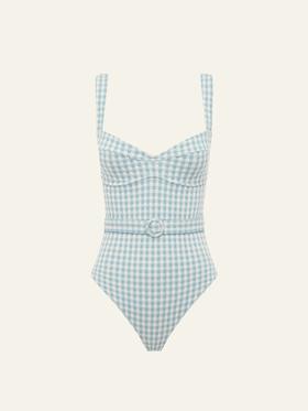 PEONY - Forever Underwire One Piece - Chambray Gingham - 女装 - 连体泳衣 - 浅蓝格纹