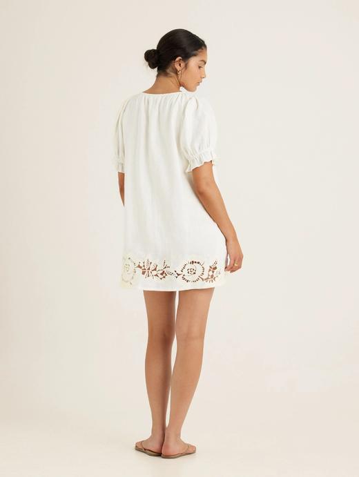 PEONY - Embroidered Poets Mini Dress - Gardenia - 女装 - 连身裙 - 白色 商品图2