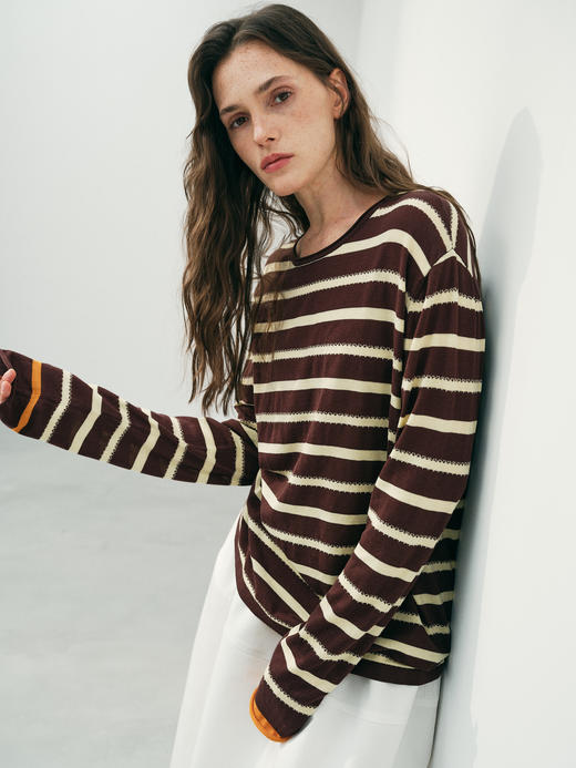 真丝天丝撞色条纹衫 商品图2