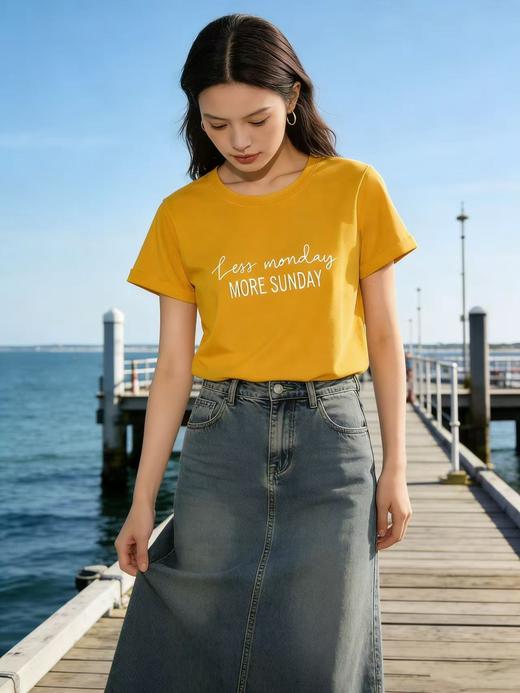 性价比天花板【自营】双排字母MORE SUNDAY！7893 精梳棉95%圆领短袖T恤上衣-喜出 商品图5