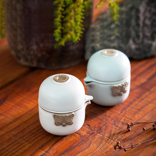 台湾陆宝茶具快客杯旅行茶器户外一壶一杯配茶滤易泡壶春秋随手泡天青月白 商品图6