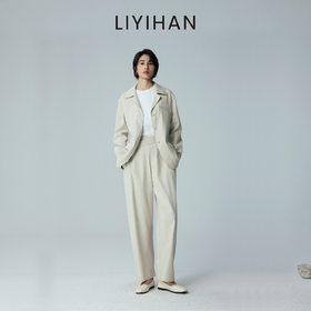 LIYIHAN 2026春新款通勤亚麻夹克上衣女米白色外套套装小众设计感