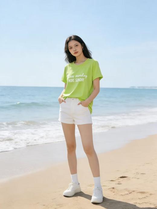 性价比天花板【自营】双排字母MORE SUNDAY！7893 精梳棉95%圆领短袖T恤上衣-喜出 商品图3