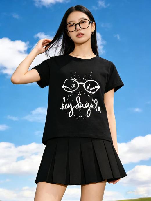 性价比天花板【自营】卡通兔印花！7058精梳棉95%圆领短袖T恤上衣-喜出 商品图0