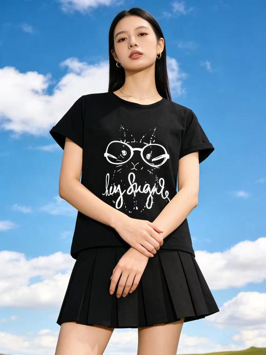 性价比天花板【自营】卡通兔印花！7058精梳棉95%圆领短袖T恤上衣-喜出 商品图1