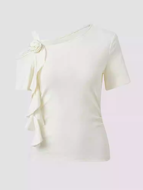 天虹玛克发货：斜领T恤女25夏小众设计感修身短袖上衣气质穿搭货号：MU86TS001