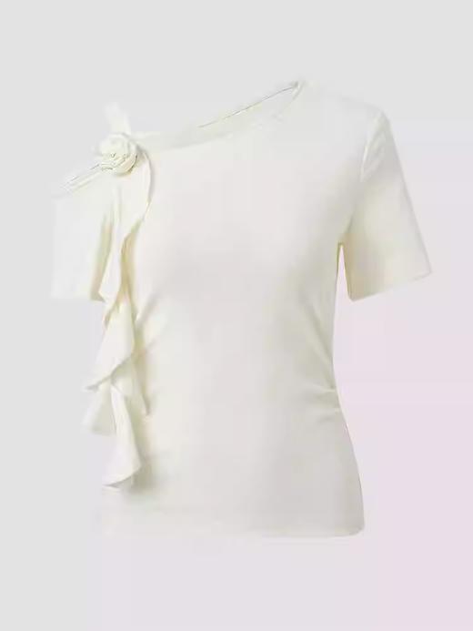 天虹玛克发货：斜领T恤女25夏小众设计感修身短袖上衣气质穿搭货号：MU86TS001 商品图0