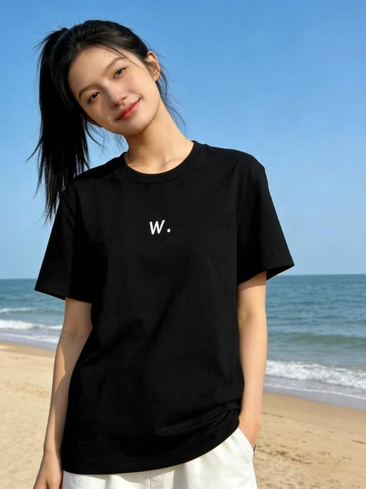 性价比天花板【自营】W刺绣字母！3010精梳棉95%圆领短袖T恤上衣-喜出 商品图4