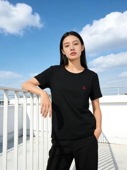 性价比天花板【自营】红“A”刺绣字母！精梳棉95%圆领短袖T恤上衣-喜出 商品图2