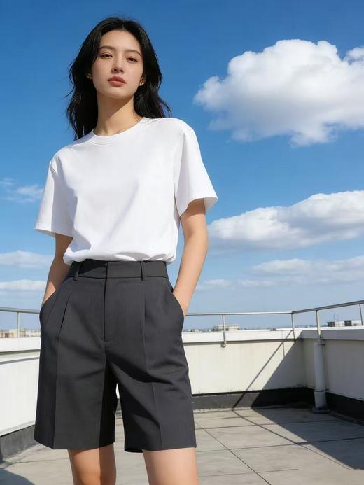 【自营】“白色”纯色T恤！7808百搭95%棉圆领简约休闲短袖T恤上衣-喜出 商品图1