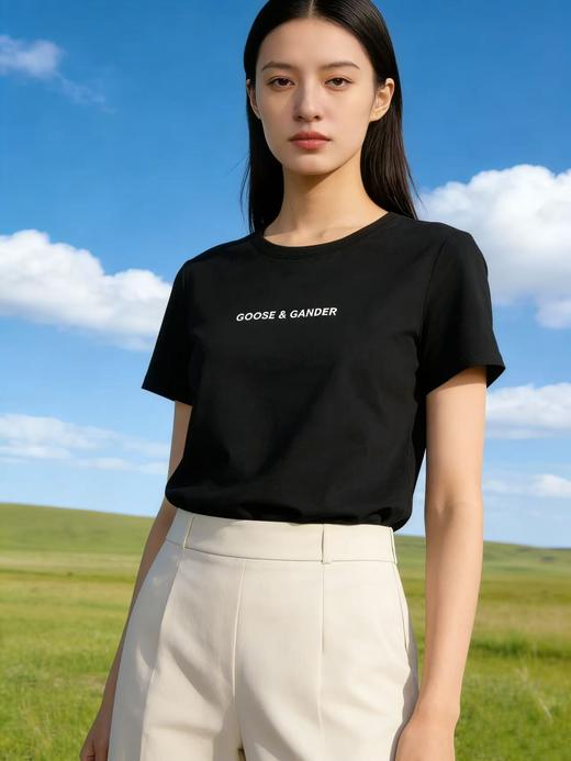 性价比天花板【自营】精致G&G字母刺绣！6319精梳棉95%圆领简约短袖T恤上衣-喜出 商品图2