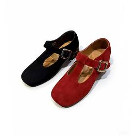 【羊皮绒面】西村名物2026年春季新款羊皮内底内垫舒适低跟时尚玛丽珍浅口单鞋U26AE17131