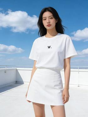 性价比天花板【自营】W刺绣字母！3010精梳棉95%圆领短袖T恤上衣-喜出