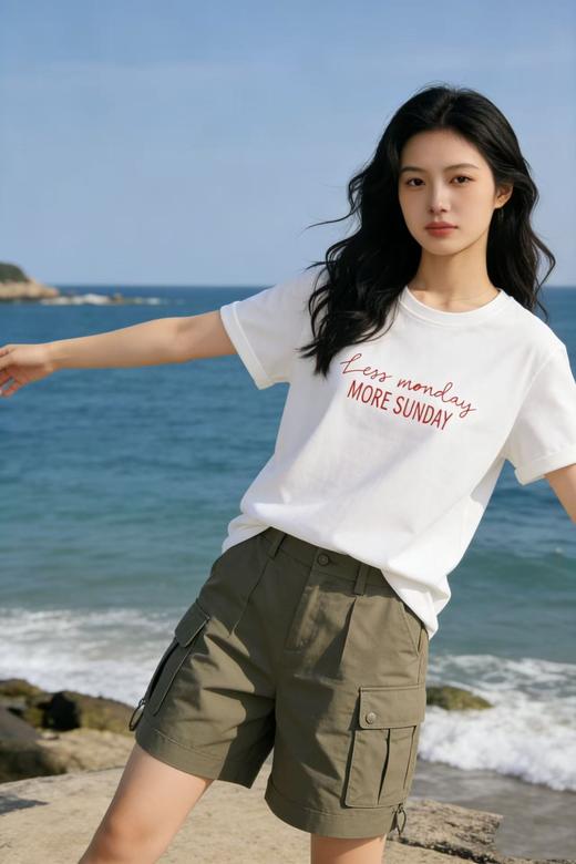 性价比天花板【自营】双排字母MORE SUNDAY！7893 精梳棉95%圆领短袖T恤上衣-喜出 商品图7