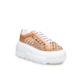 豪麟名鞋CASADEI女鞋时尚休闲鞋牛皮革+织物2X895咖啡