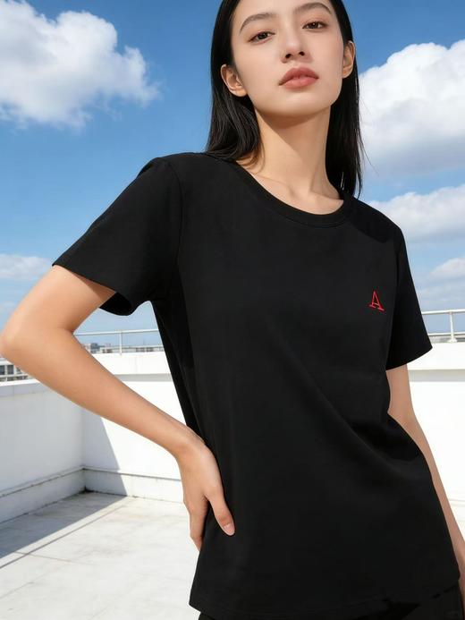 性价比天花板【自营】红“A”刺绣字母！精梳棉95%圆领短袖T恤上衣-喜出 商品图1