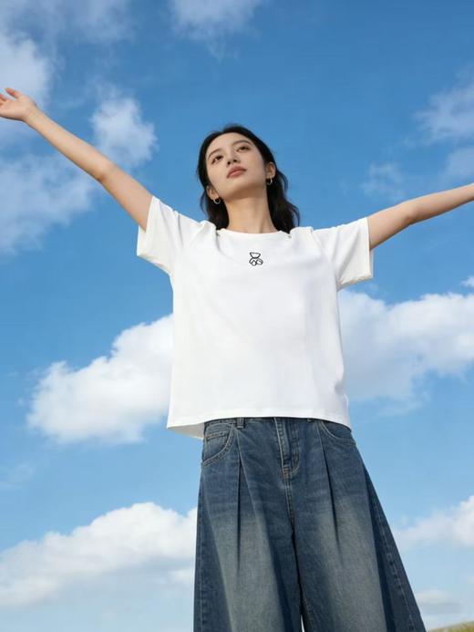 【自营】小熊刺绣！95%精梳棉圆领简约休闲短袖T恤上衣-喜出 商品图4