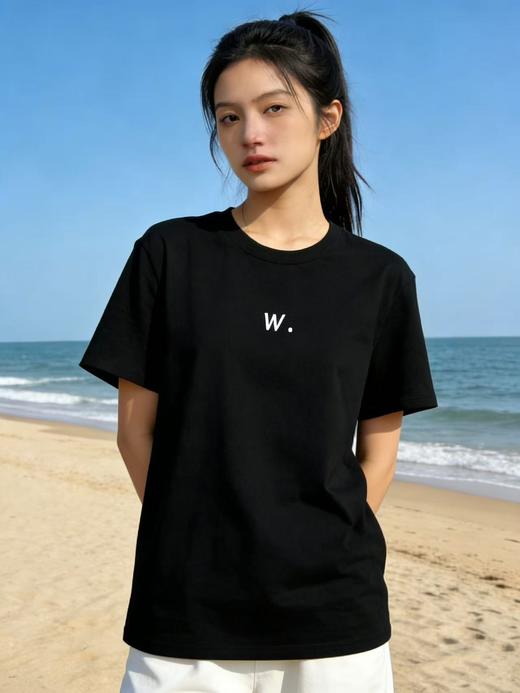性价比天花板【自营】W刺绣字母！3010精梳棉95%圆领短袖T恤上衣-喜出 商品图5