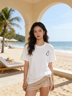 性价比天花板【自营】企鹅印花！7810精梳棉95%圆领短袖T恤上衣-喜出