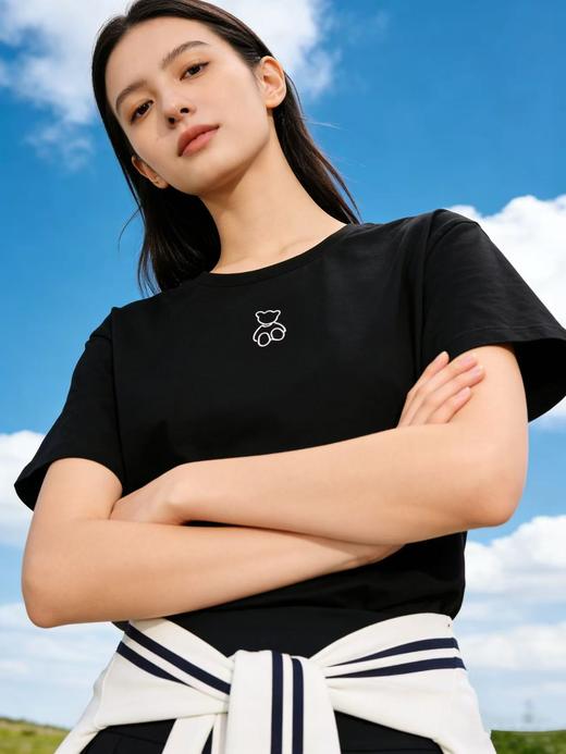 【自营】小熊刺绣！95%精梳棉圆领简约休闲短袖T恤上衣-喜出 商品图1