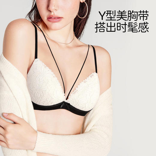 好奇蜜斯白色蕾丝法式内衣女性感纯欲无钢圈文胸罩套装薄夏三角杯-米莎 商品图3
